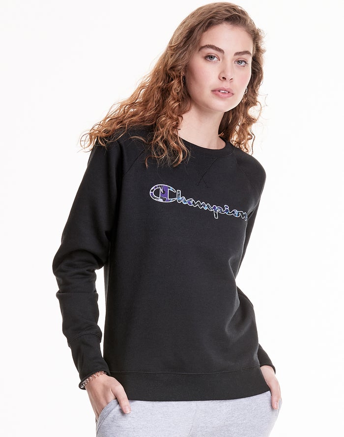 Champion Powerblend Fleece Crew Liquid Filled C - Naisten Mustat T-Paita - Suomi 3618042-HR